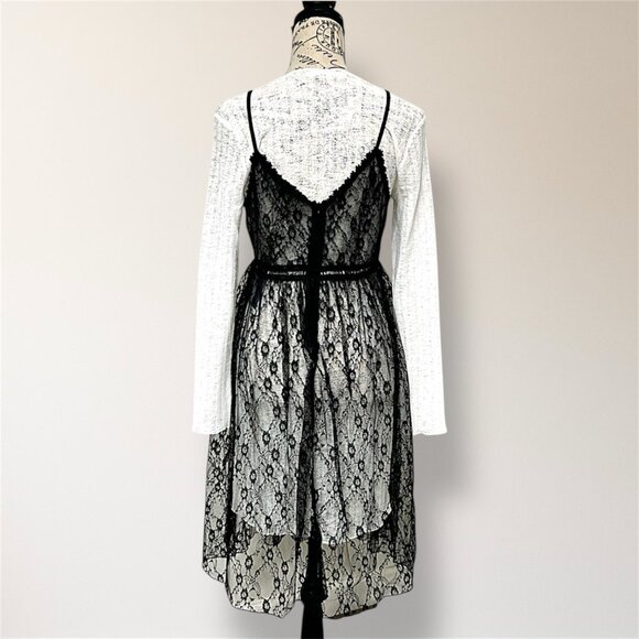 After Market Black Lace Midi Slip Dress Sheer Layered Gothic Witchy Romantic S - Picture 4 of 10